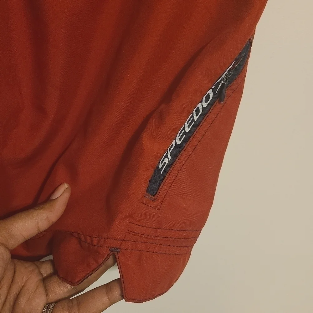 Speedo | Men's Red Athleisure Sporty Swim Trunks With Pockets (Size Small)